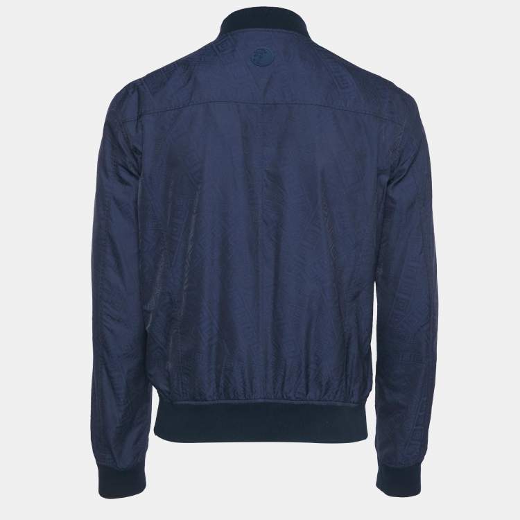Pre Owned Versace Collection Blue Printed Nylon Bomber Jacket S