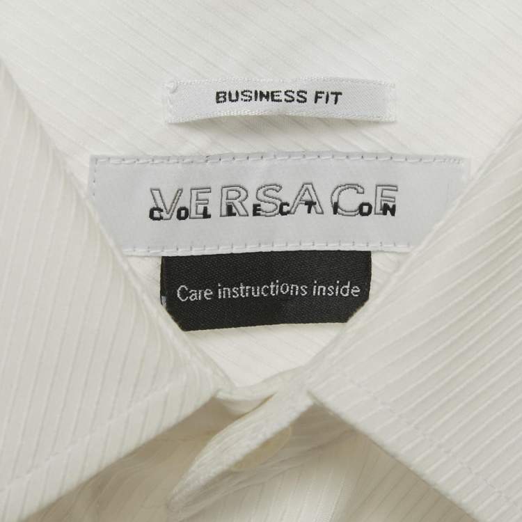 Pre Owned Versace Collection White Textured Cotton Long Sleeve Shirt XXL