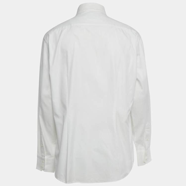 Pre Owned Versace Collection White Textured Cotton Long Sleeve Shirt XXL