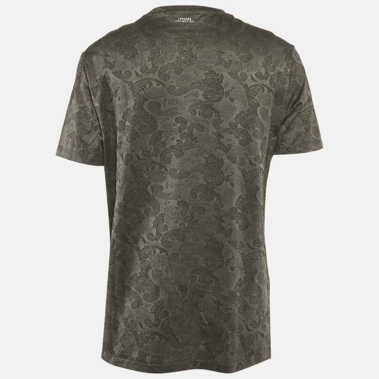 Pre Owned Versace Grey Jacquard Jersey Crewneck T-Shirt XL