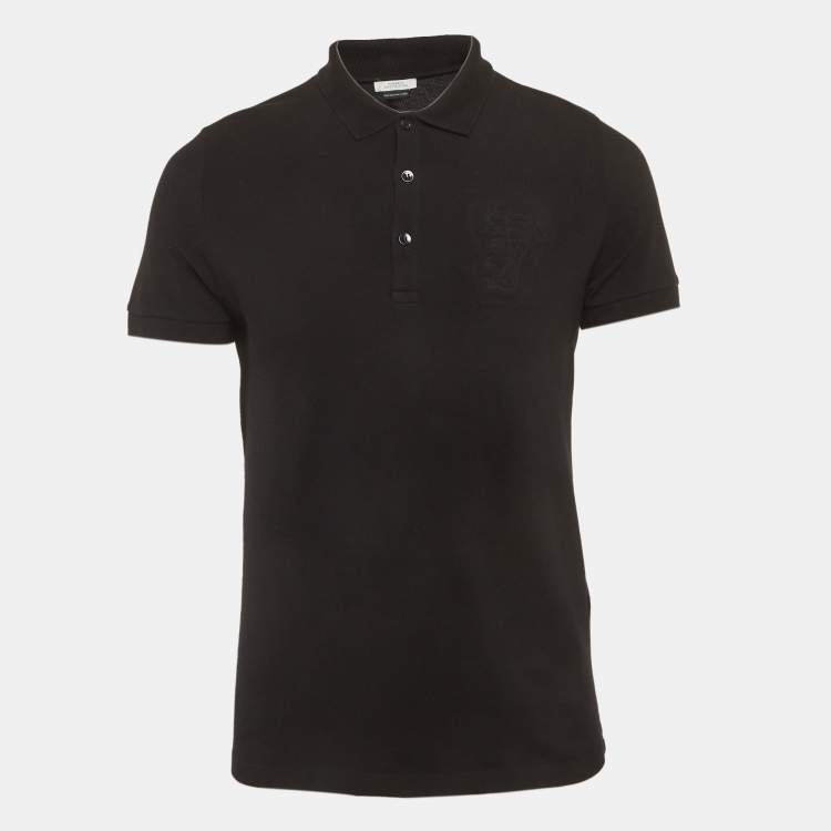 Pre Owned Versace Collection Black Medusa Embossed Cotton Polo T-Shirt S