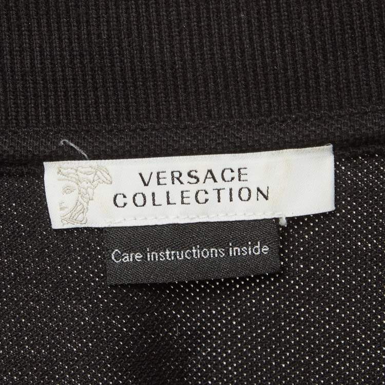 Pre Owned Versace Collection Black Medusa Embossed Cotton Polo T-Shirt S