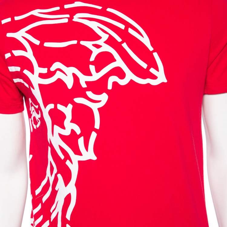 Pre Owned Versace Collection Red Half Medusa Print Cotton Short Sleeve T-Shirt M