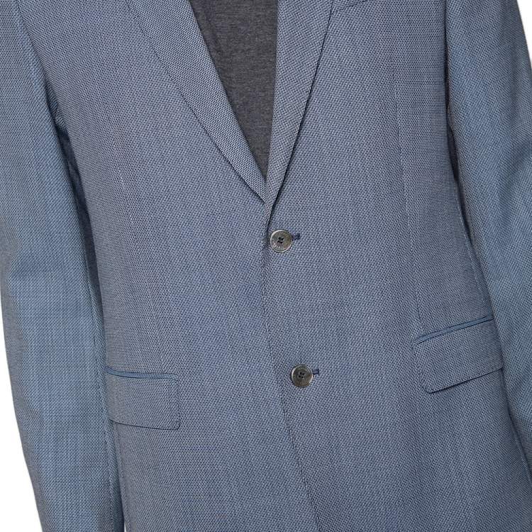 Pre Owned Versace Collection Blue Patterned Wool Single Breasted Blazer L