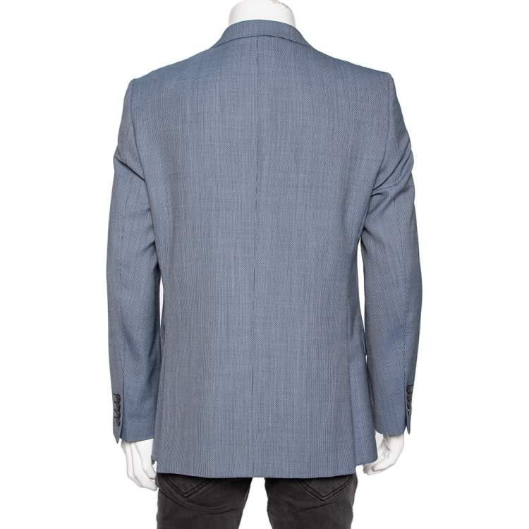 Pre Owned Versace Collection Blue Patterned Wool Single Breasted Blazer L