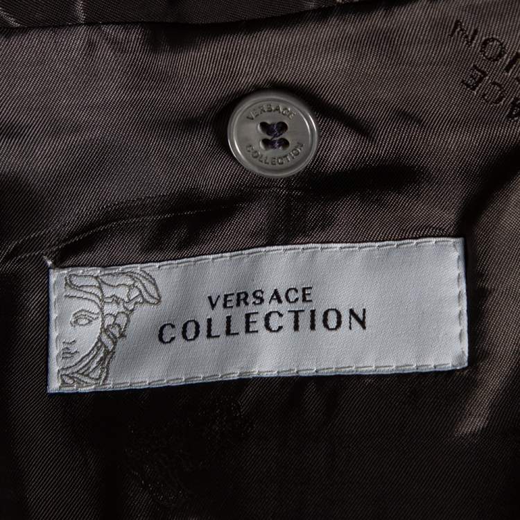 Pre Owned Versace Collection Blue Patterned Wool Single Breasted Blazer L