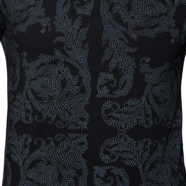 Pre Owned Versace Collection Midnight Blue Printed Cotton Long Sleeve T-Shirt M