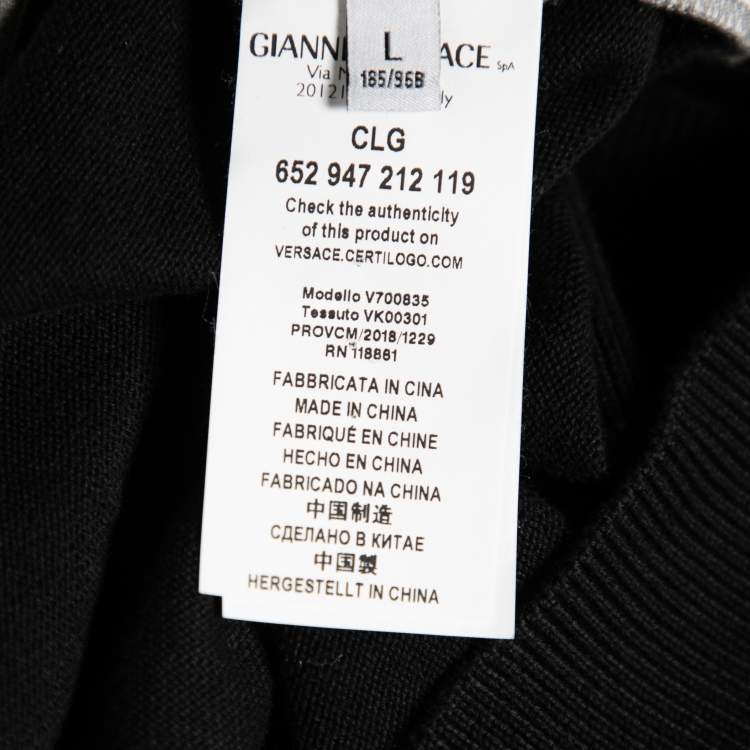 Pre Owned Versace Collection Black Knit & Baroque Printed Silk Paneled Button Front Pullover L