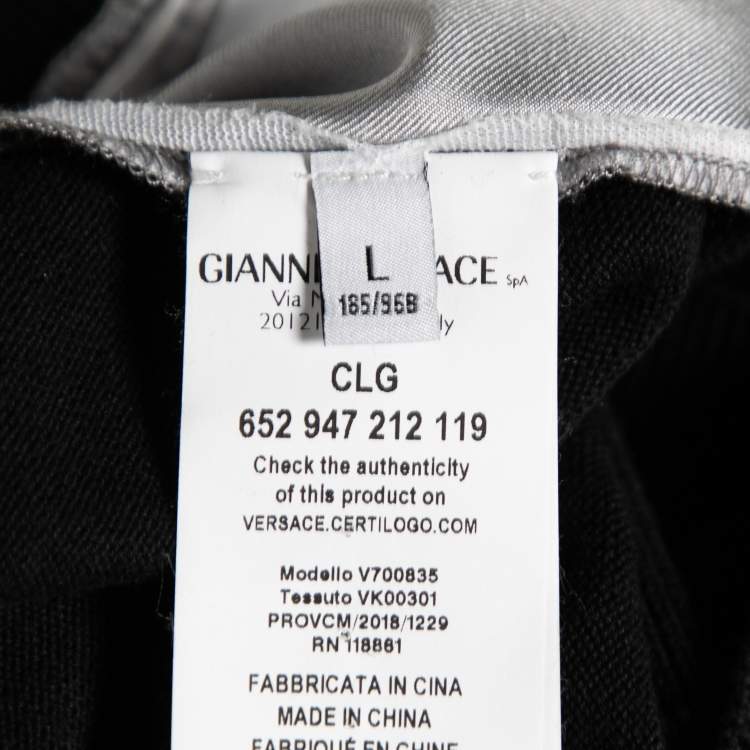 Pre Owned Versace Collection Black Knit & Baroque Printed Silk Paneled Button Front Pullover L