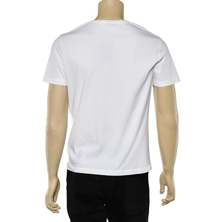 مملوكة مسبقًا Versace Collection White Cotton Knit Medusa Head Embellished V-Neck T-Shirt M