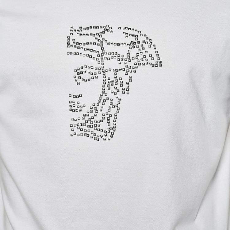 مملوكة مسبقًا Versace Collection White Cotton Knit Medusa Head Embellished V-Neck T-Shirt M