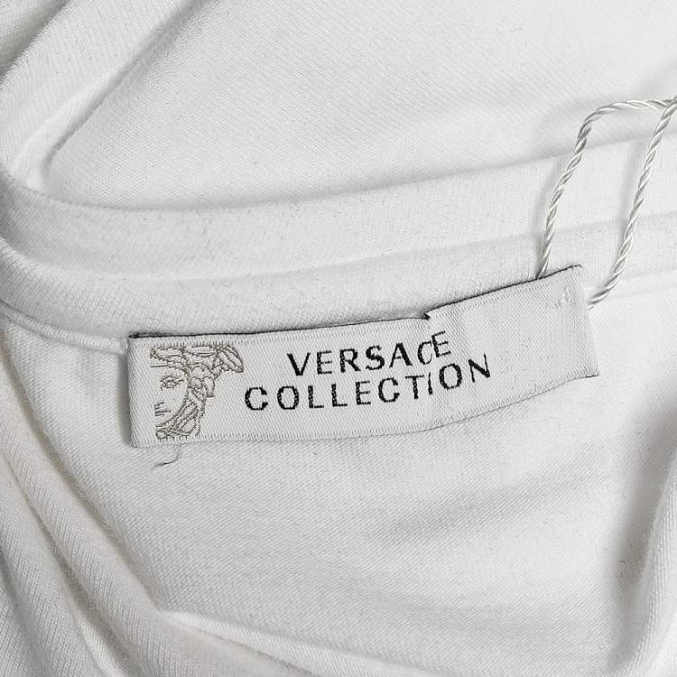 مملوكة مسبقًا Versace Collection White Cotton Knit Medusa Head Embellished V-Neck T-Shirt M