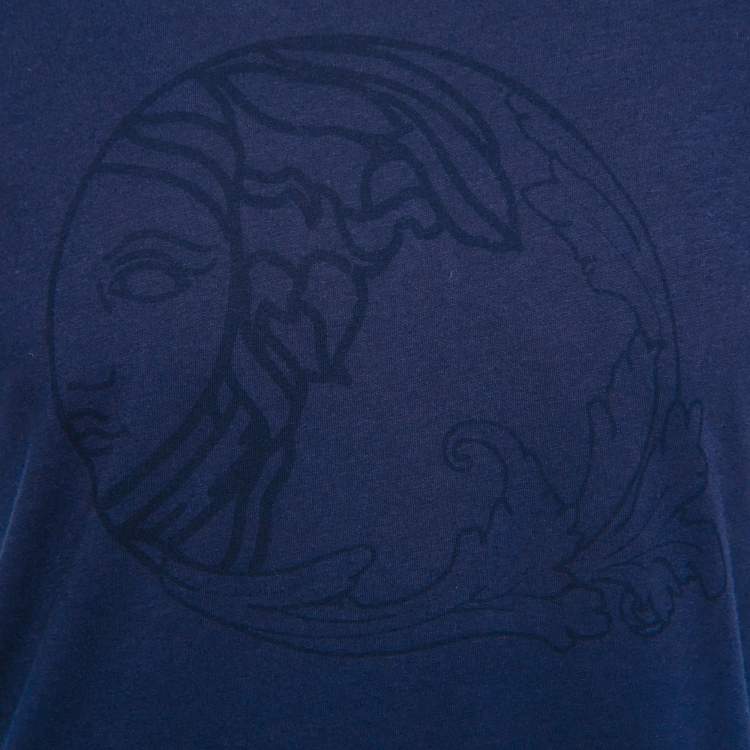 Pre Owned Versace Collection Navy Blue Half Medusa Print Cotton Short Sleeve T-Shirt L
