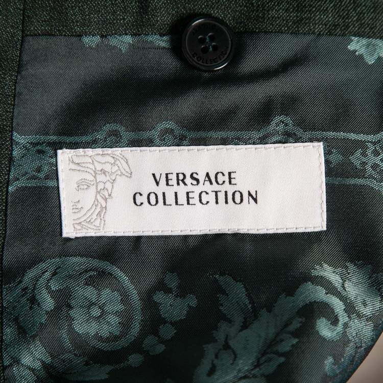 Pre Owned Versace Collection Dark Green Wool & Linen Single-Breasted Blazer L