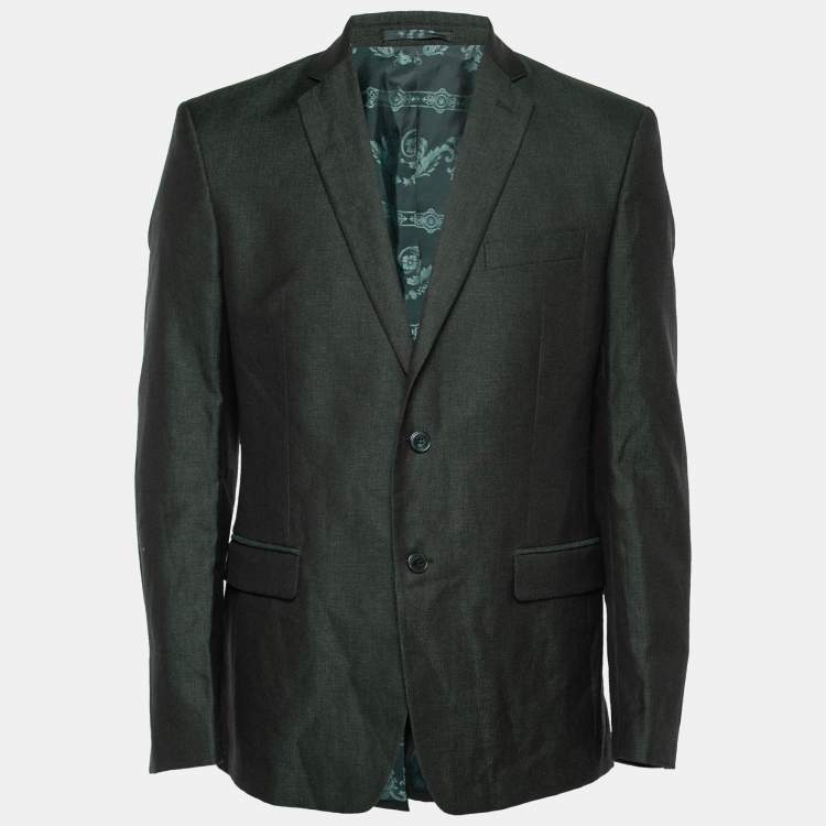 Pre Owned Versace Collection Dark Green Wool & Linen Single-Breasted Blazer L