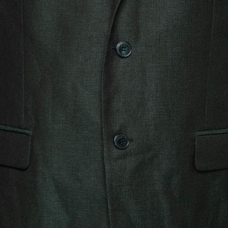 Pre Owned Versace Collection Dark Green Wool & Linen Single-Breasted Blazer L