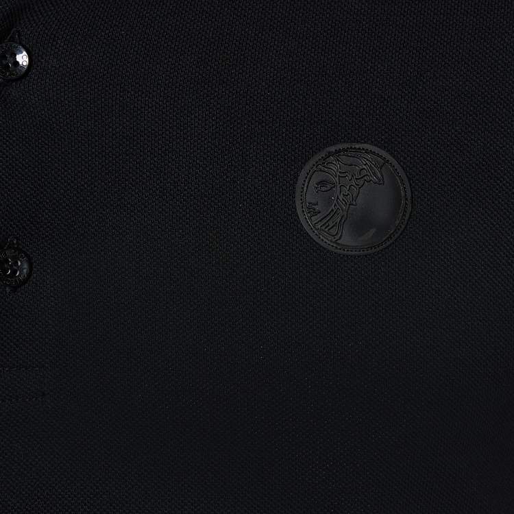 Pre Owned Versace Collection Black Cotton Knit Polo T-Shirt L