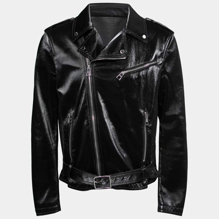 Pre Owned Versace Collection Black Faux Leather Biker Jacket M