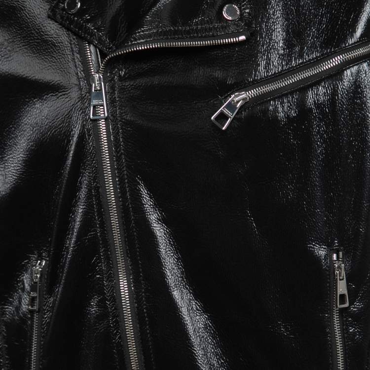 Pre Owned Versace Collection Black Faux Leather Biker Jacket M