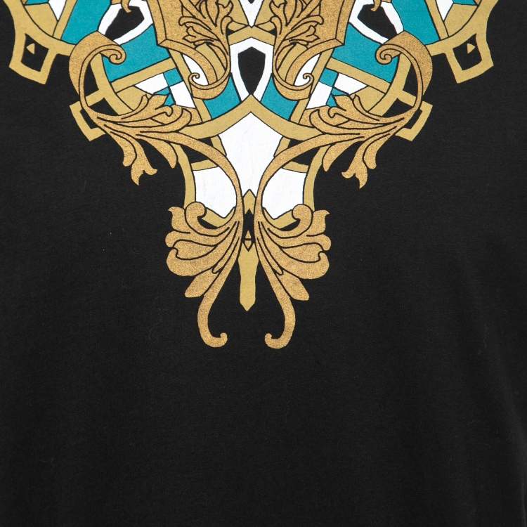 Pre Owned Versace Collection Black Baroque Moroccan Print Cotton Crew Neck T-Shirt XXL