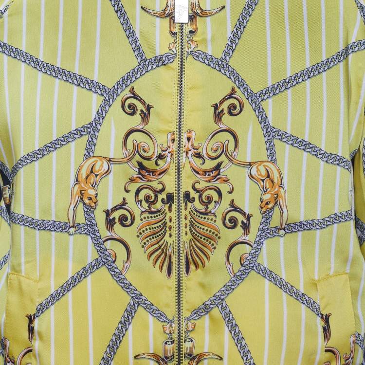 Pre Owned Versace Collection Yellow and Black Printed Reversible Bomber Jacket XL