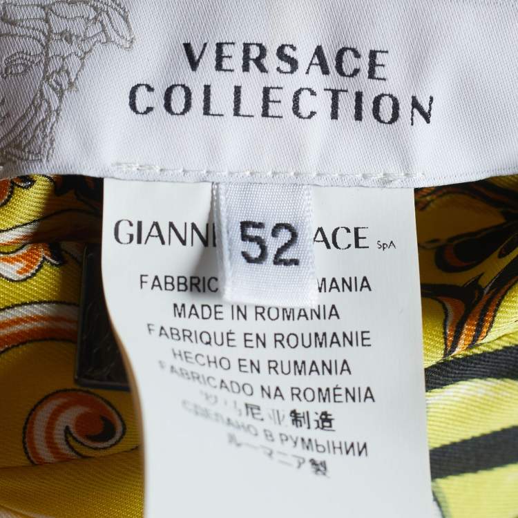 Pre Owned Versace Collection Yellow and Black Printed Reversible Bomber Jacket XL