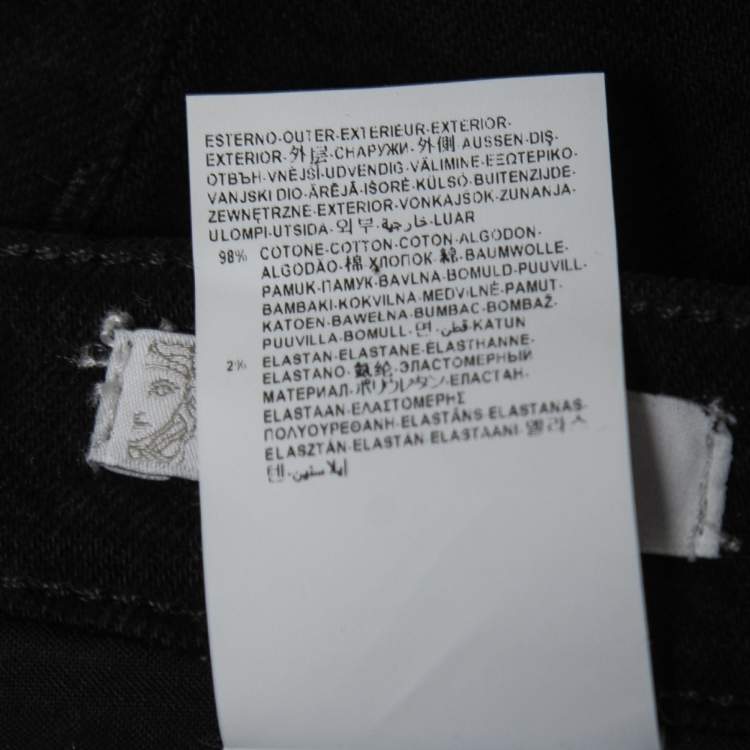 Pre Owned Versace Collection Black Baroque Print Denim Slim Jeans XL Waist 36"