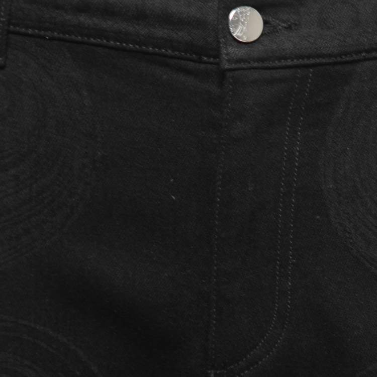 Pre Owned Versace Collection Black Baroque Print Denim Slim Jeans XL Waist 36"