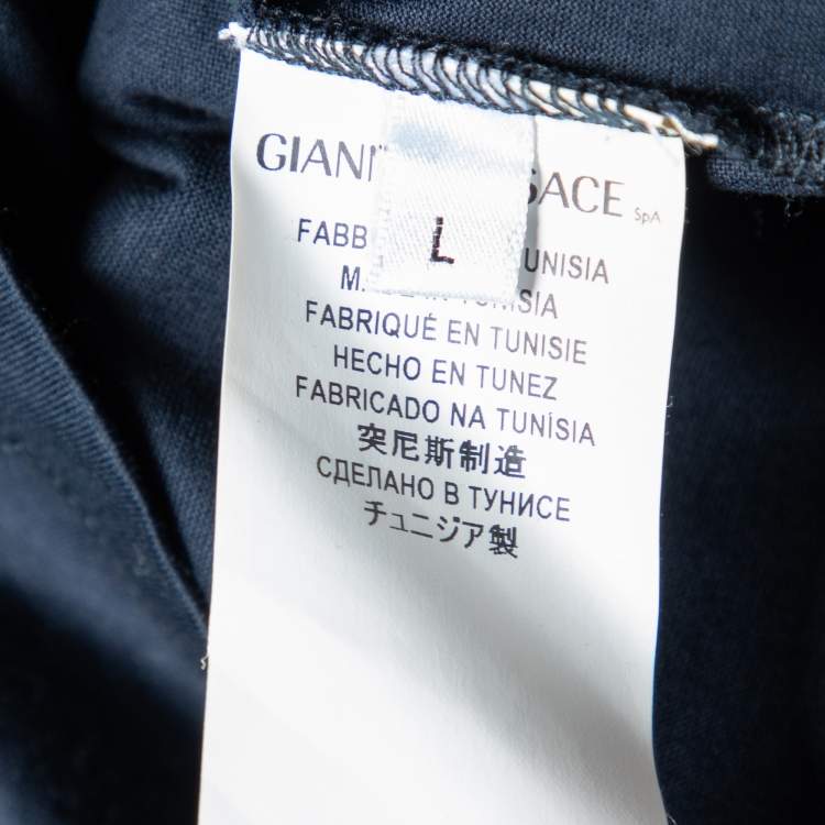 Pre Owned Versace Collection Navy Blue Printed Cotton Knit Crewneck T-Shirt L