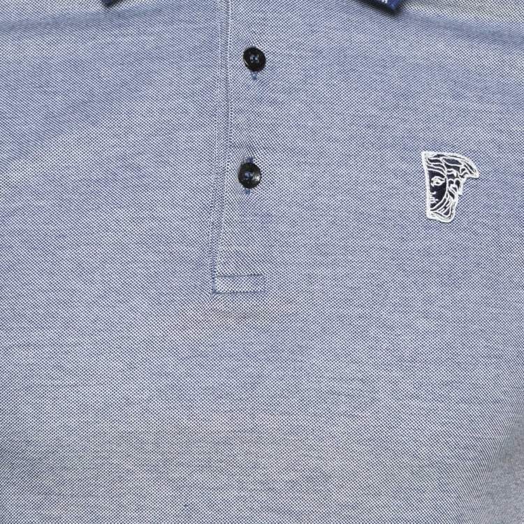 مملوكة مسبقًا Versace Collection Blue Cotton Pique Logo Detail Polo T-Shirt S