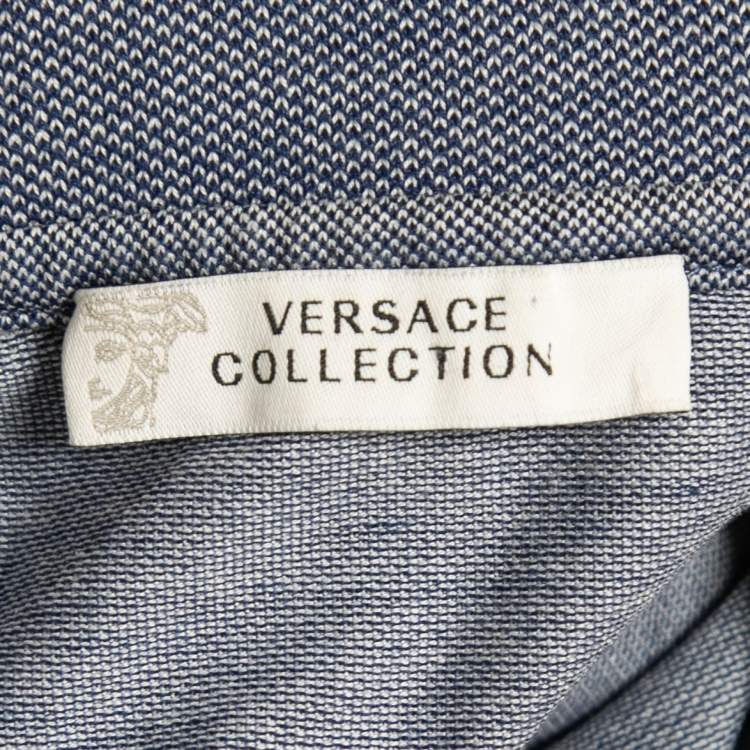 مملوكة مسبقًا Versace Collection Blue Cotton Pique Logo Detail Polo T-Shirt S