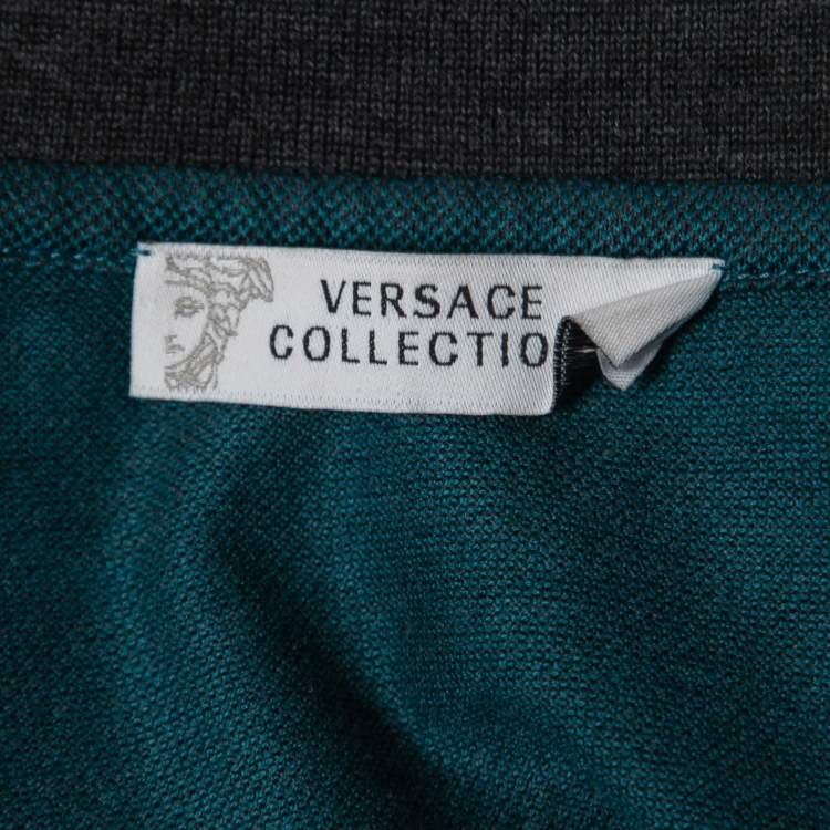Pre Owned Versace Collection Blue Medusa Embroidered Cotton Polo T-Shirt S