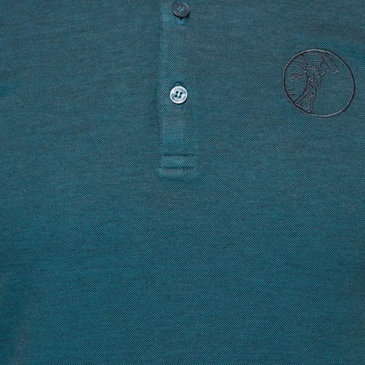 Pre Owned Versace Collection Blue Medusa Embroidered Cotton Polo T-Shirt S