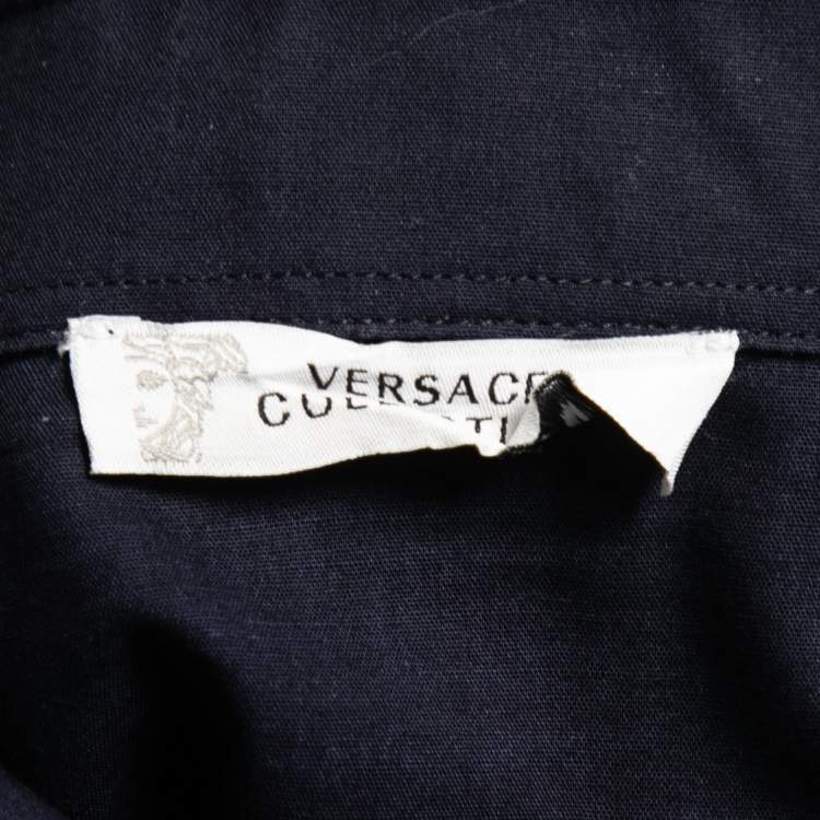 Pre Owned Versace Collection Navy Blue Printed Cotton Button Front Shirt S