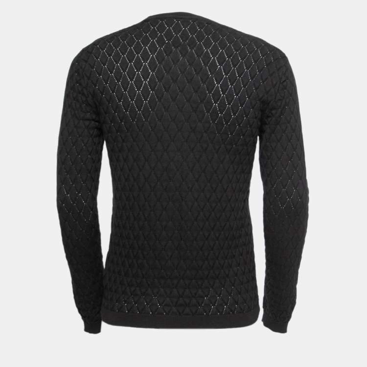 Pre Owned Versace Collection Black Diamond Patterned Knit Sweater M
