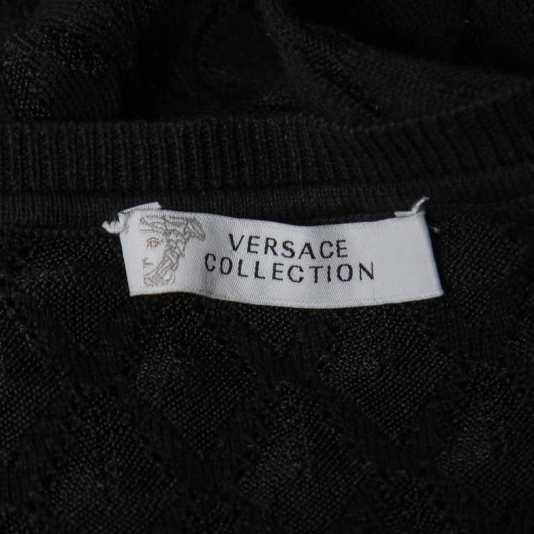 Pre Owned Versace Collection Black Diamond Patterned Knit Sweater M