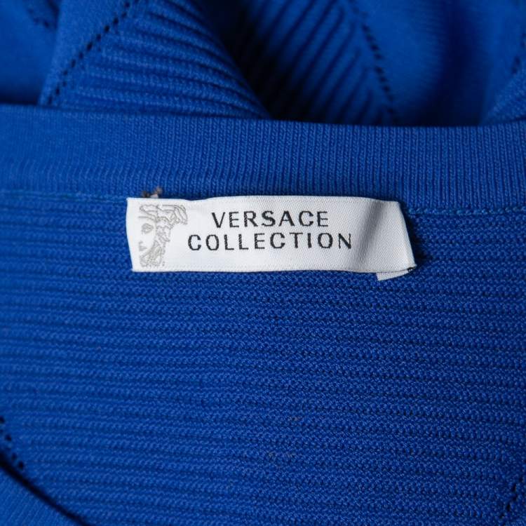 Pre Owned Versace Collection Blue Zig Zag Patterned Knit Pullover S