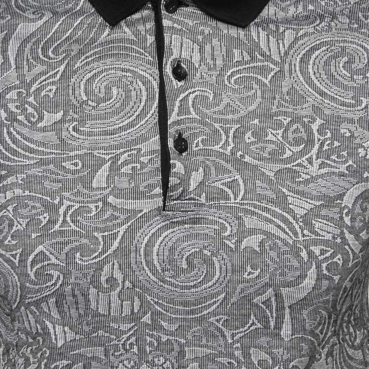 Pre Owned Versace Collection Black Patterned Cotton Knit Polo T-Shirt S