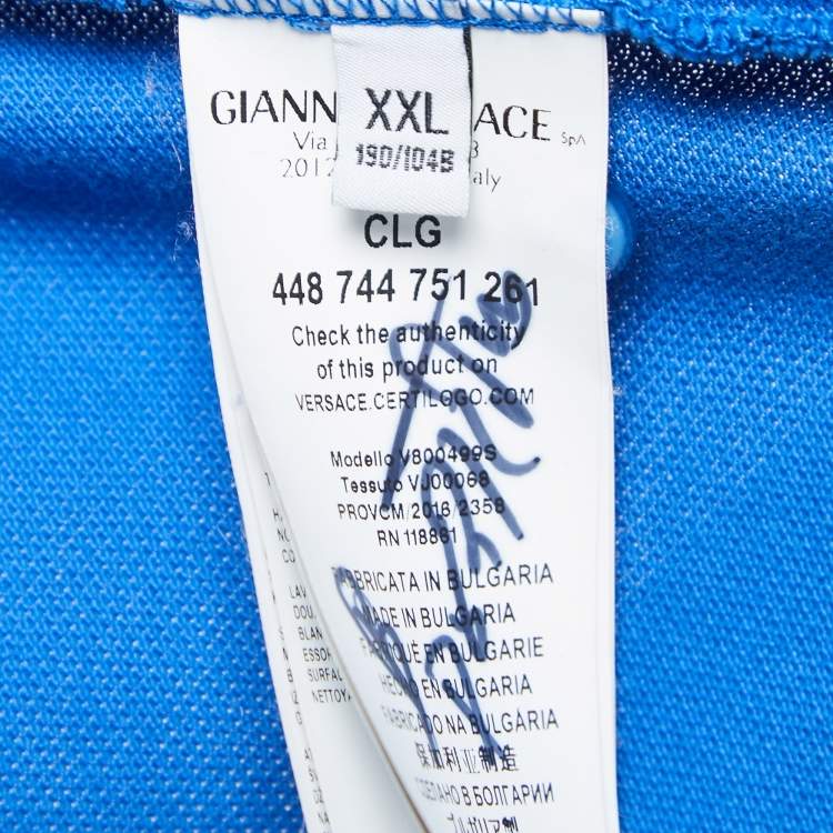 Pre Owned Versace Collection Blue Logo Embroidered Cotton Pique Polo T-Shirt 2XL