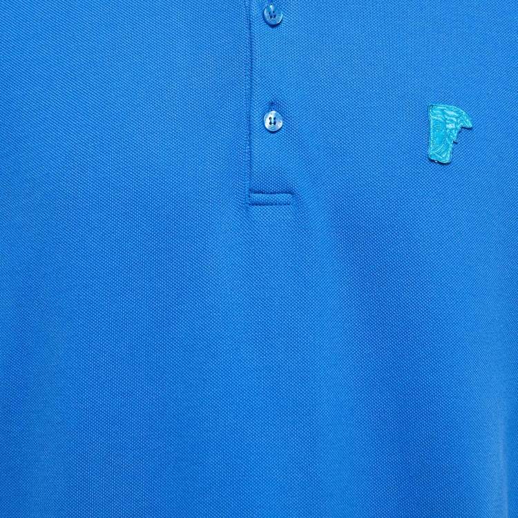 Pre Owned Versace Collection Blue Logo Embroidered Cotton Pique Polo T-Shirt 2XL