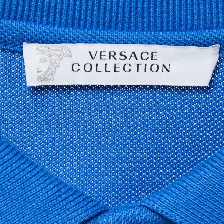 Pre Owned Versace Collection Blue Logo Embroidered Cotton Pique Polo T-Shirt 2XL
