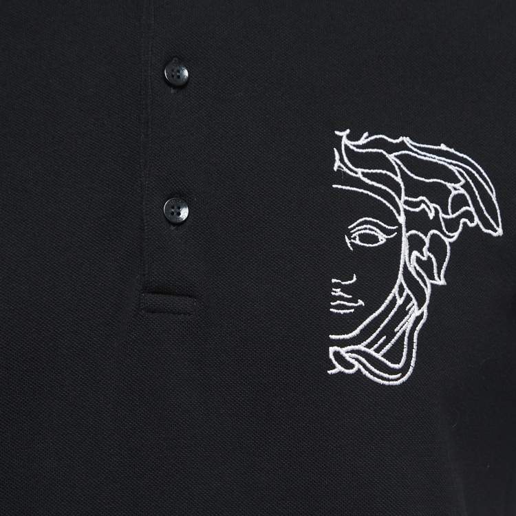 Pre Owned Versace Collection Black Logo Embroidered Cotton Pique Polo T-Shirt XL 