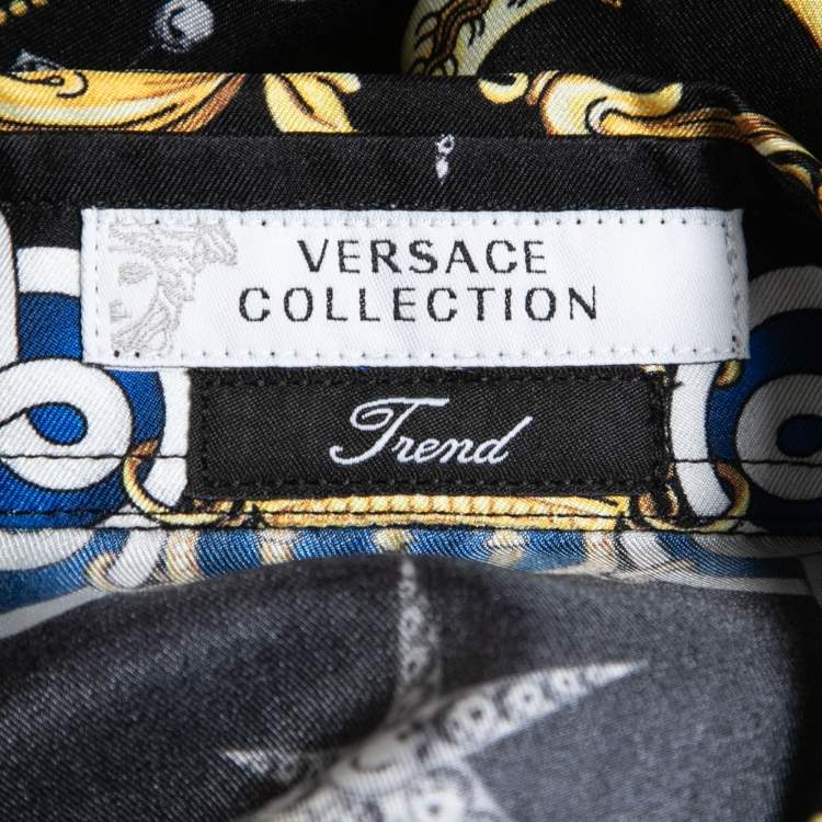 Pre Owned Versace Collection Black Baroque Printed Silk Shirt M