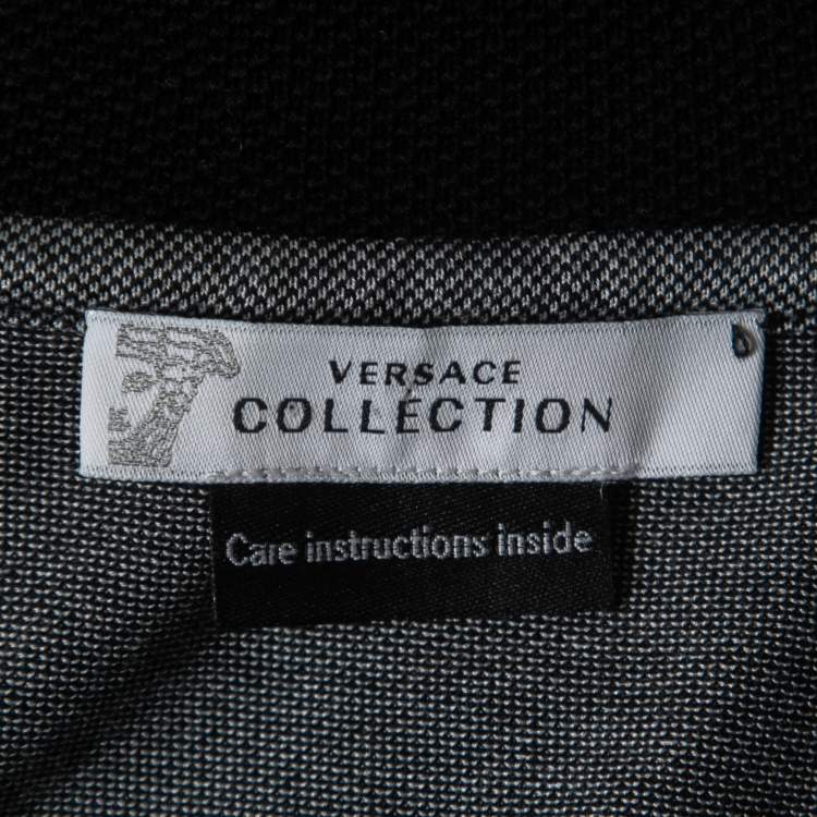 Pre Owned Versace Collection Grey Logo Embroidered Cotton Contrast Trim Polo T-Shirt S