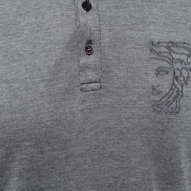 Pre Owned Versace Collection Grey Logo Embroidered Cotton Contrast Trim Polo T-Shirt S