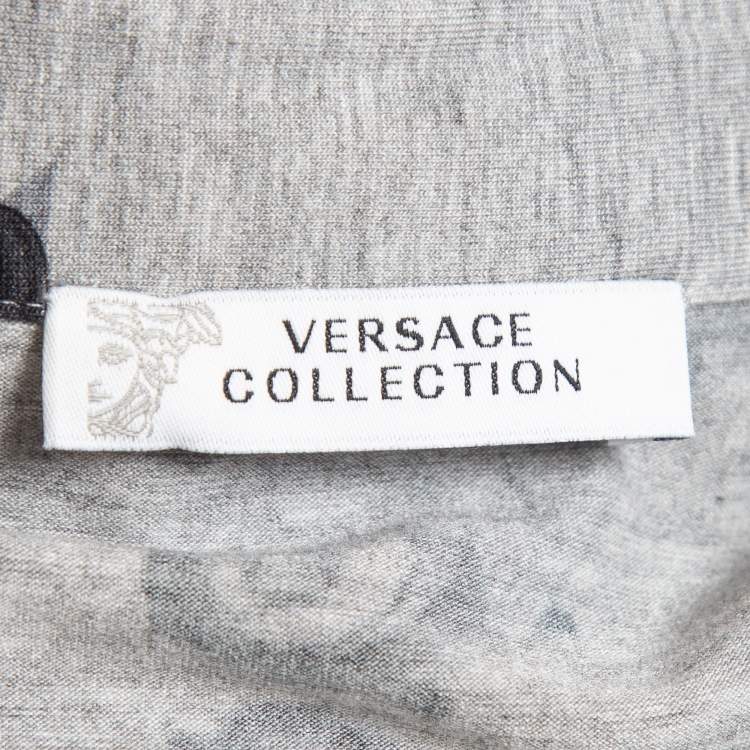 Pre Owned Versace Collection Grey Printed Jersey Polo T-Shirt L