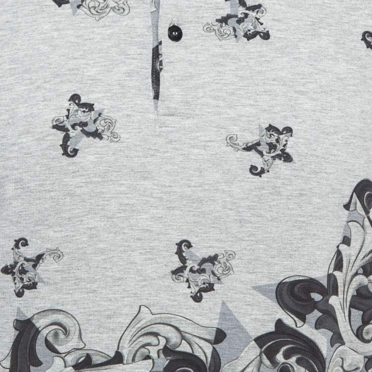 Pre Owned Versace Collection Grey Printed Jersey Polo T-Shirt L