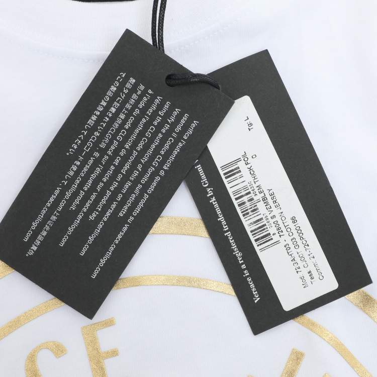 Pre Owned Versace Jeans Couture White/Gold Jersey Logo Print T-Shirt L