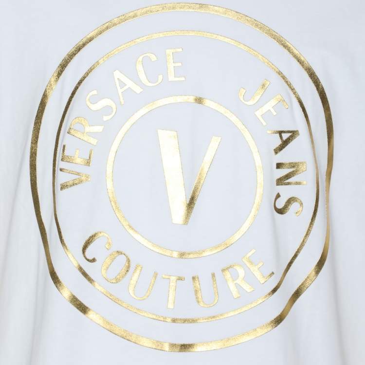 Pre Owned Versace Jeans Couture White/Gold Jersey Logo Print T-Shirt L