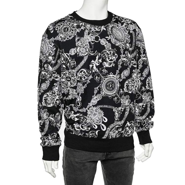 excuus Tochi boom rechter Versace Jeans Couture Black Regalia Printed Cotton Knit Sweatshirt 3XL Versace  Jeans Couture | TLC